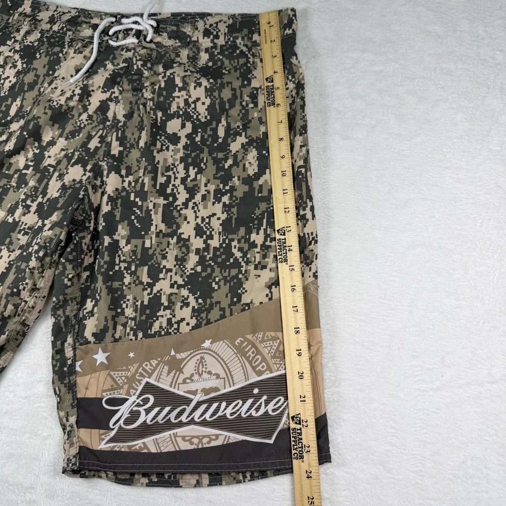 Budweiser Mens XL Digital Camo Board Shorts Green Swim Trunks Logo Mesh Lining